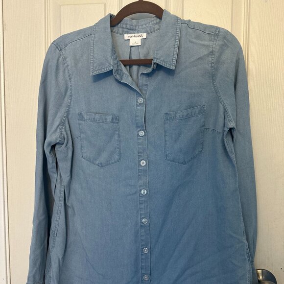 Ingrid+Isabel Light Wash Denim Button-Up Blouse S - Picture 1 of 4